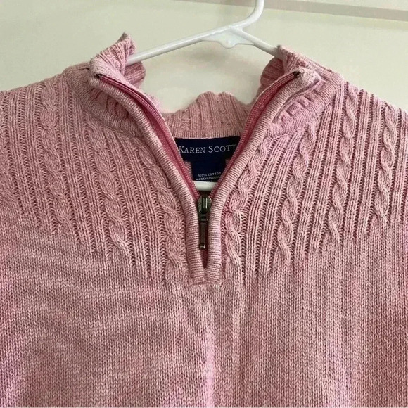 Karen Scott Womens Cozy Warm Pink Marled-Knit Quarter-Zip Sweater Size XL - Picture 2 of 8